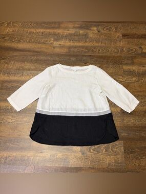 J Jill Love Linen Colorblock Tunic Top Black White 3/4 Sleeve Women Medium Petit